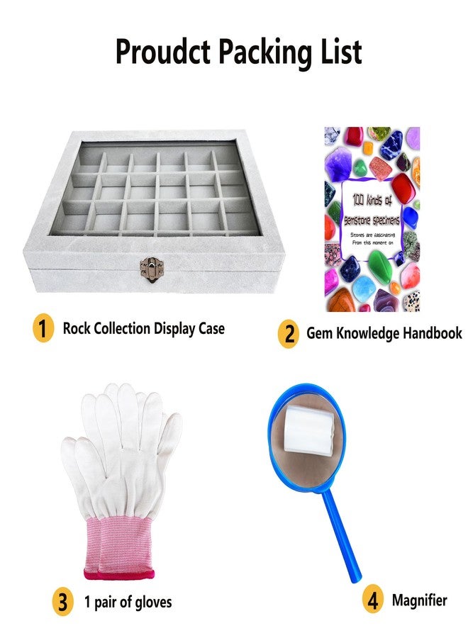 HEMYLU Rock Collection Display Case, Crystal Storage Box with 24 Grids and Gem Knowledge Handbook for Kids, Gem and Stone Collection Case for Display - Image 2